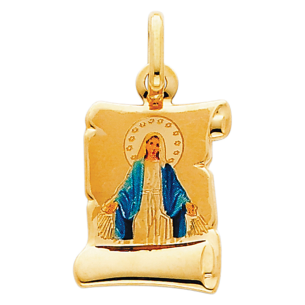 14K Yellow Gold Small Religious Milagrosa Picture Charm Pendant